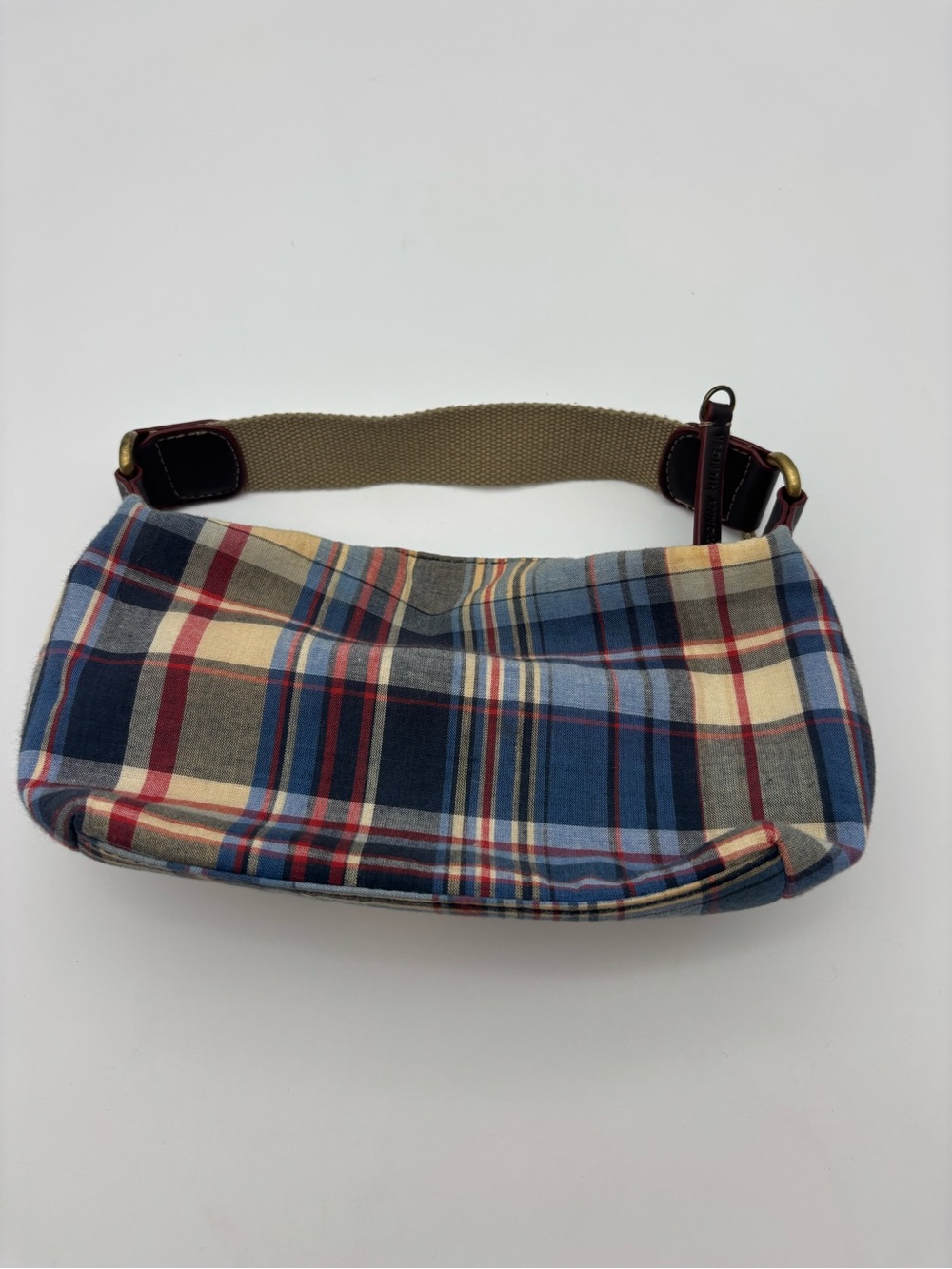 Tommy Hilfiger vintage Y2K era Plaid Canvas mini purse- Navy Red Cream - Picture 3 of 9